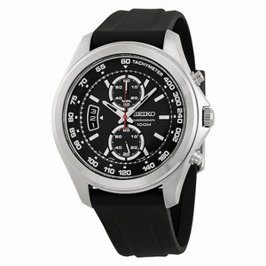 Seiko Chronograph Black Dial Stainless Steel Black Rubber Men's Watch SNN255P2