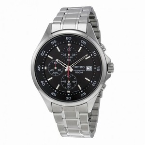 Seiko Chronograph Black Dial Stainless Steel Men's Watch SKS477