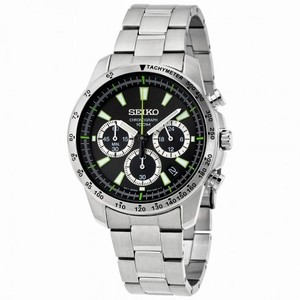 Seiko Chronograph Black Dial Stainless Steel Men's Watch SSB027