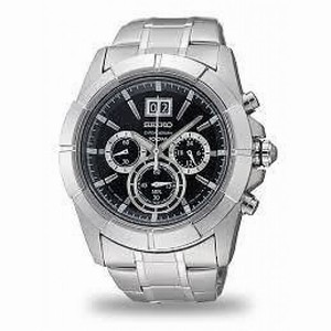 Seiko Chronograph Black Dial Stainless Steel Men's Watch SSC099