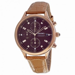 Seiko Chronograph Black Dial Tan Leather Ladies Watch SNDX04