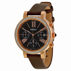 Seiko Chronograph Brown Dial Brown Leather Ladies Watch SRW018
