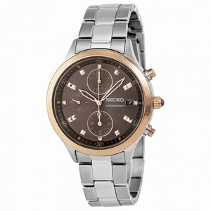 Seiko Chronograph Brown Dial Stainless Steel Ladies Watch SNDX06