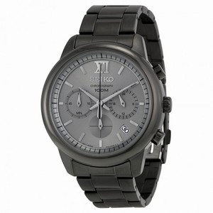 Seiko Chronograph Light Grey Dial Black Ion-plated Men's Watch SSB141