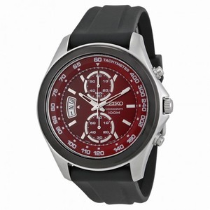 Seiko Chronograph  Red Dial Black Rubber Men's Watch SNN263