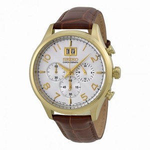 Seiko Chronograph Silver Dial Brown Leather Men's Watch SPC088
