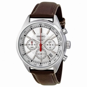 Seiko Chronograph Silver Dial Brown Leather Strap Men's Watch SSB035P2