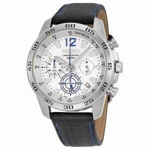 Seiko Chronograph White Dial Black Leather Men's Watch SSB133