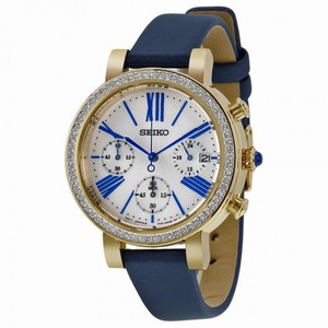 Seiko Chronograph White Dial Blue Leather Ladies Watch SRW016