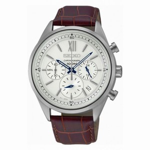 Seiko Chronograph White Dial Brown Leather Men's Watch SSB157