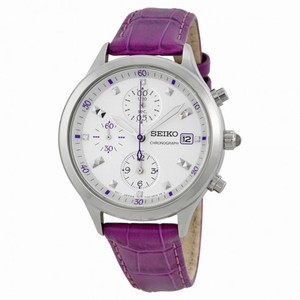 Seiko Chronograph White Dial Purple Leather Band Ladies Watch SNDX05
