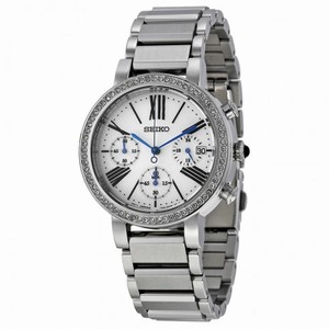 Seiko Chronograph White Dial Stainless Steel Ladies Watch SRW013