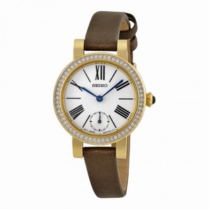 Seiko Classic Silver Dial Brown Leather Ladies Watch SRK030