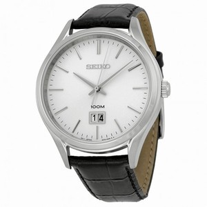 Seiko Classic White Dial Black Leather Men's Watch SUR019P2
