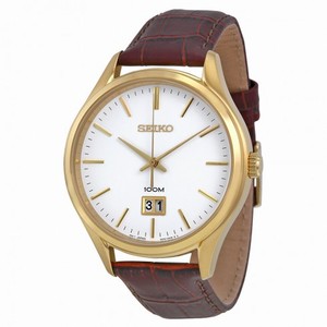 Seiko Classic White Dial Brown Leather Men's Watch SUR026