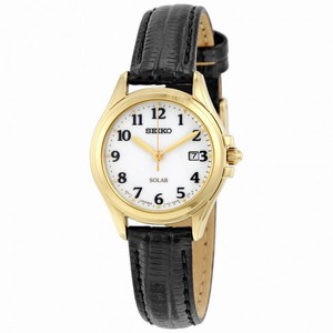 Seiko Core Solar White Dial Black Leather Ladies Watch SUT254