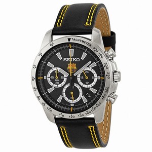 Seiko FC Barcelona Chronograph Black Dial Black Leather Men's Watch SSB073P2
