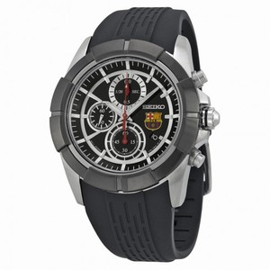 Seiko FC Barcelona Chronograph Black Dial Black Rubber Men's Watch SNDE81