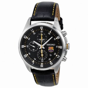 Seiko F.C Barcelona Chronograph Black Dial Leather Men's Watch SNDD25