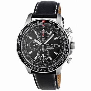 Seiko Flight Black Dial Chronograph Leather Strap Men's Watch SSC009P3