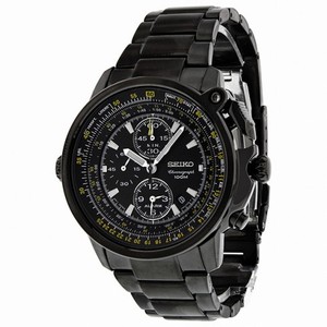 Seiko Flight Master Chronograph Black Dial Black PVD Stainless Steel Men's Watch SNAB69
