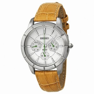 Seiko GMT Silver Dial Stainless Steel Tan Leather Ladies Watch SKY717P2