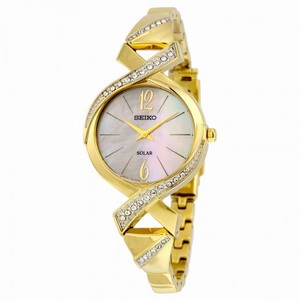 Seiko Gold-Tone Stainless Steel Solar Swarovski Crystal Bangle Ladies Watch SUP266