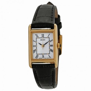 Seiko Gold-tone Black Leather Strap Ladies Watch SXGN42