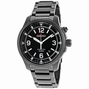 Seiko Kinetic Black Dial Black Ion-plated Men's Watch SKA687