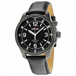 Seiko Kinetic Black Dial Black Leather Men's Watch SKA709