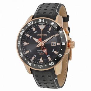 Seiko Kinetic Black Dial Black Leather Men's Watch SUN028