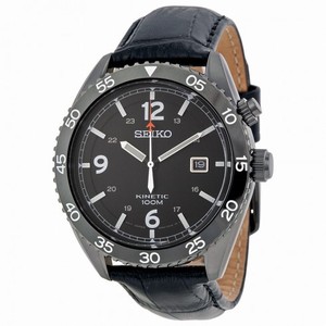 Seiko Kinetic Black Dial Black Leather Men's Watch SKA621
