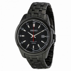 Seiko Kinetic Black Dial Black Steel Men's Watch SKA637