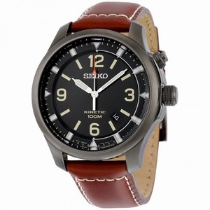 Seiko Kinetic Black Dial Brown Leather Men's Watch SKA689