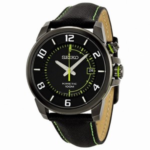 Seiko Kinetic Black Dial Fabric and Leather Strap Men's Watch SKA557