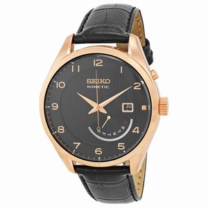 Seiko Kinetic Black Dial Rose Gold-tone Black Leather Men's Watch SRN054