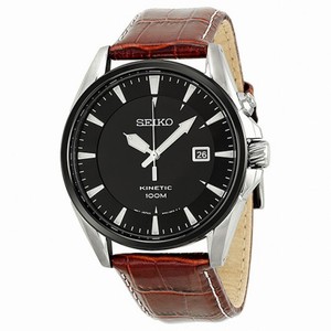 Seiko Kinetic Black Dial Tan Leather Men's Watch SKA569