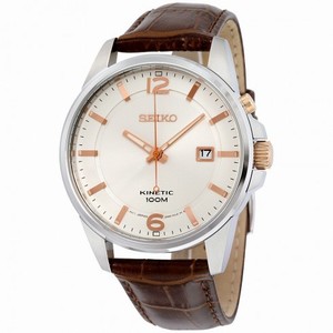 Seiko Kinetic Cream Dial Black Leather Men's Watch SKA669