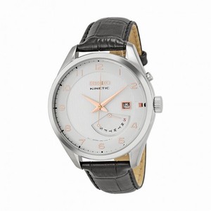 Seiko Kinetic Cream Dial Black Leather Men's Watch SRN049