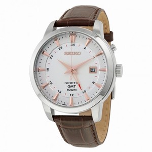 Seiko Kinetic GMT Tan Dial Brown Leather Men's Watch SUN035