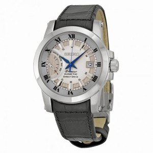 Seiko Kinetic Grey Dial Black Leather Men's Watch SRG015P1