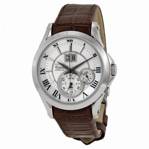 Seiko Kinetic Premier Silver Dial Brown Leather Strap Men's Watch SNP0