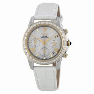 Seiko Le Grand Sport Solar Chronograph White Dial White Leather Ladies Watch SSC878
