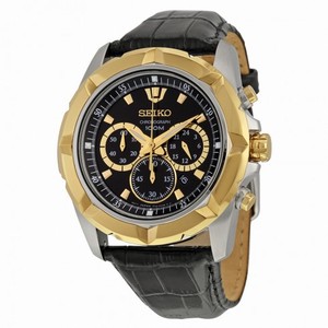 Seiko Lord Chronograph Black Dial Black Leather Men's Watch SRW032