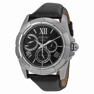 Seiko Lord Multi-Function Black Dial Black Leather Men's Watch SNT041