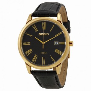 Seiko Montre Black Dial Black Leather Men's Watch SGEH14P1