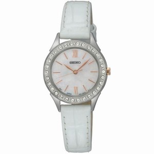 Seiko Mother of Pearl Dial White Leather Ladies Quartz Watch SXGP33