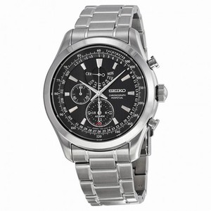 Seiko Neo Classic Alarm Perpetual Black Dial Stainless Steel Men's Watch SPC125