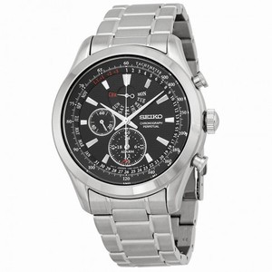 Seiko Neo Classic Alarm Perpetual Black Dial Stainless Steel Men's Watch SPC127