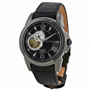 Seiko Premier Automatic Black Dial Black Leather Men's Watch SSA243